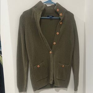 Chaps Men's Olive Cardigan with Orange Buttons